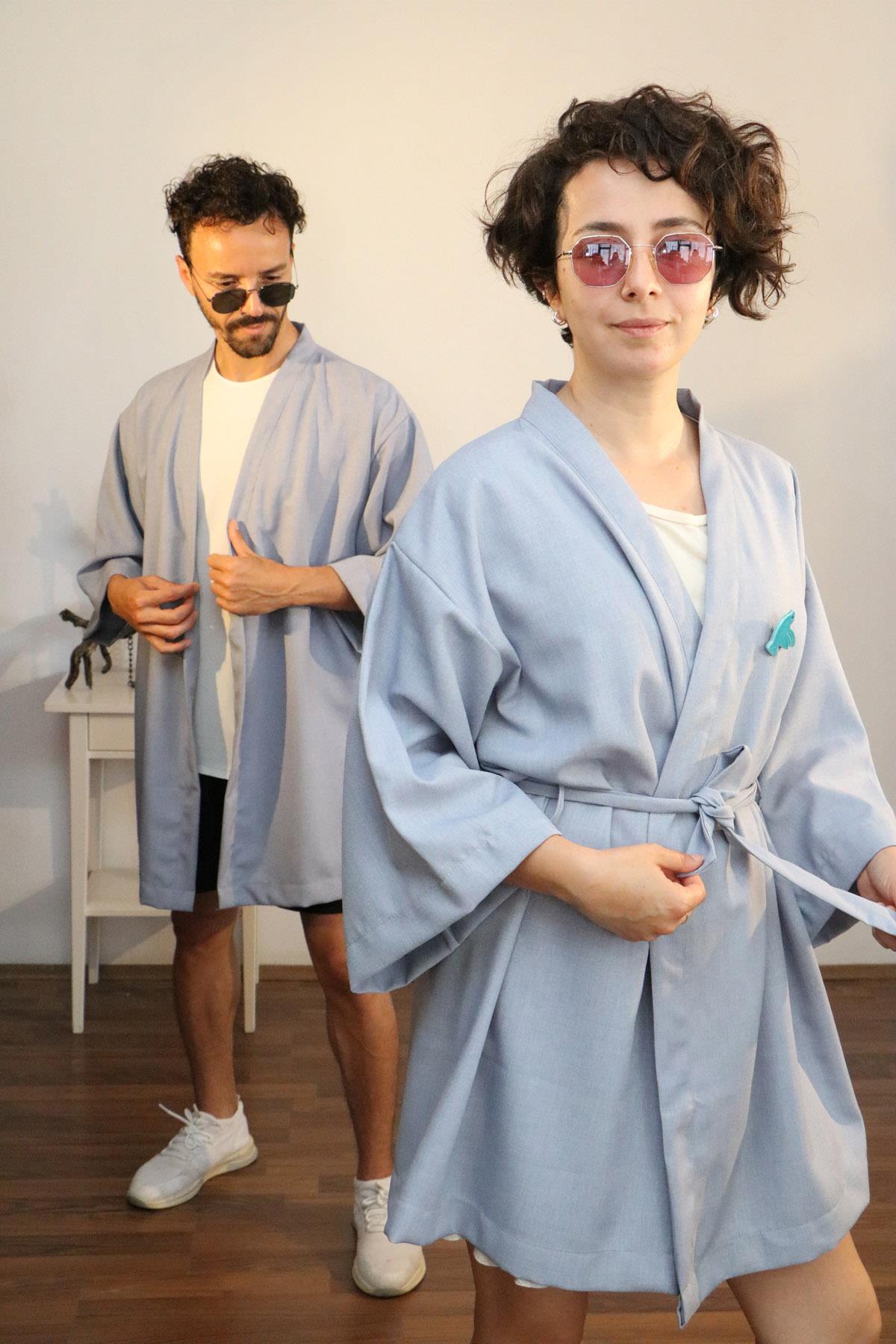 Lapiz%20Unisex%20Kısa%20Kimono,%20Keten-Kot%20Karışımı%20Kumaş,%20Mavi%20Renk