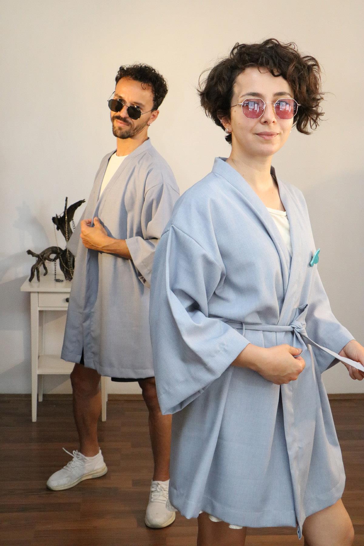 Lapiz%20Unisex%20Kısa%20Kimono,%20Keten-Kot%20Karışımı%20Kumaş,%20Mavi%20Renk