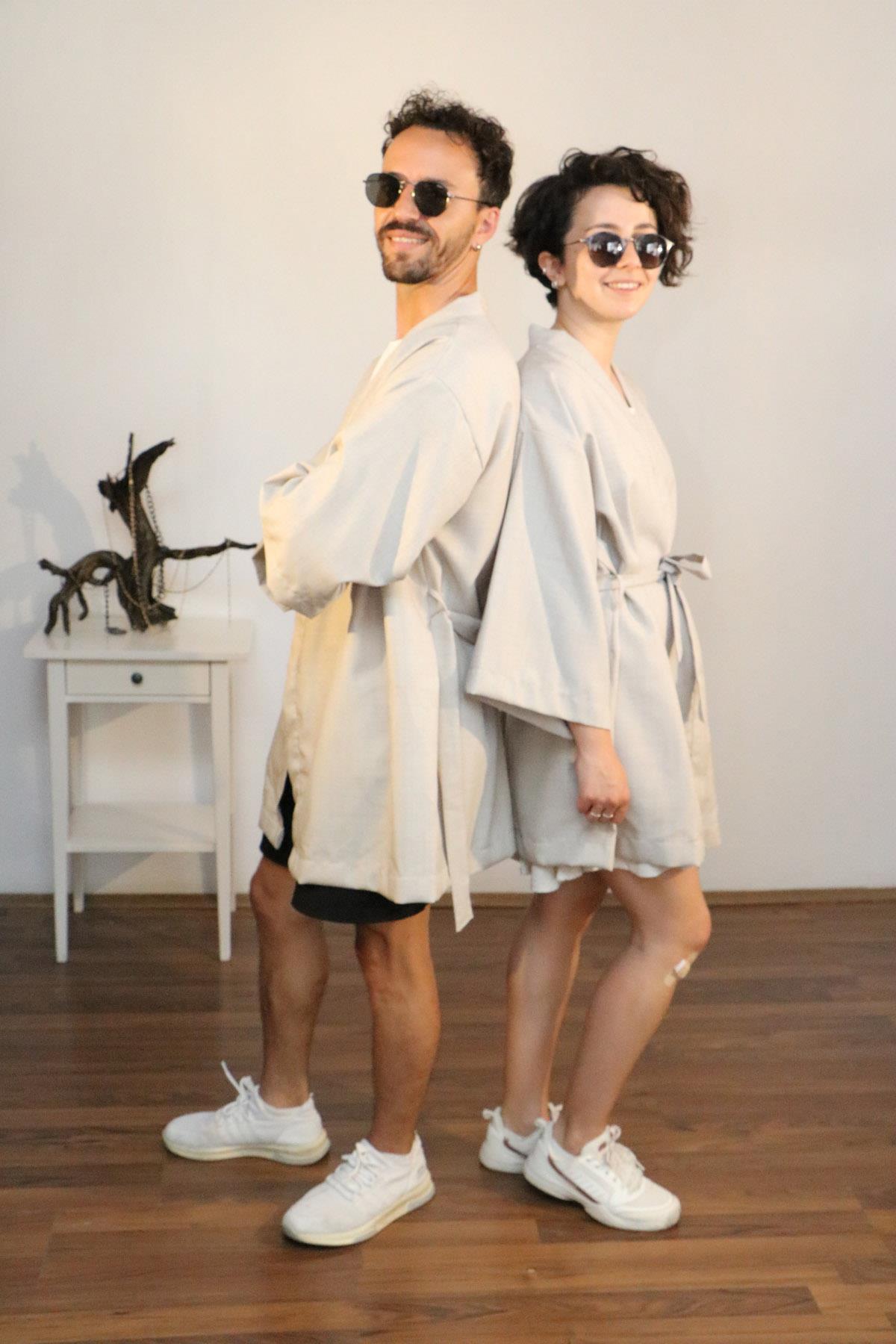 Lapiz%20Unisex%20Kısa%20Kimono,%20Keten-Kot%20Karışımı%20Kumaş,%20Açık%20Gri%20Renk