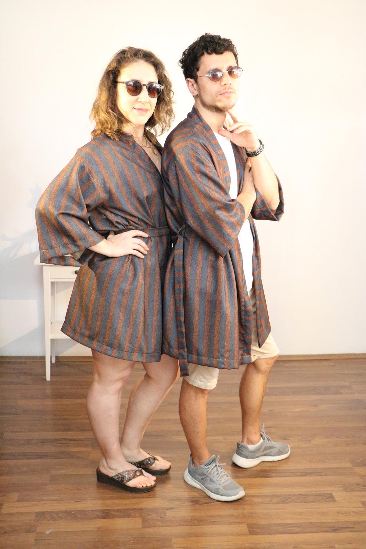 Lapiz%20Unisex%20Kısa%20Kimono,%20Kahverengi%20Çizgili