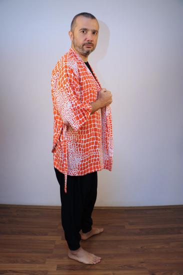 Lapiz Turuncu Krem Renklerde Unisex Kimono Ceket