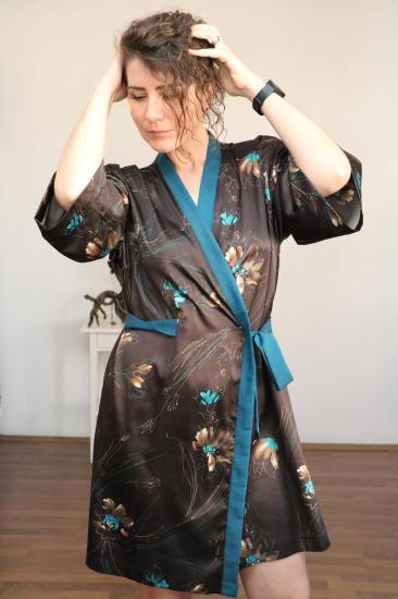 Lapiz Saten Kumaş, Uzun Kimono Elbise