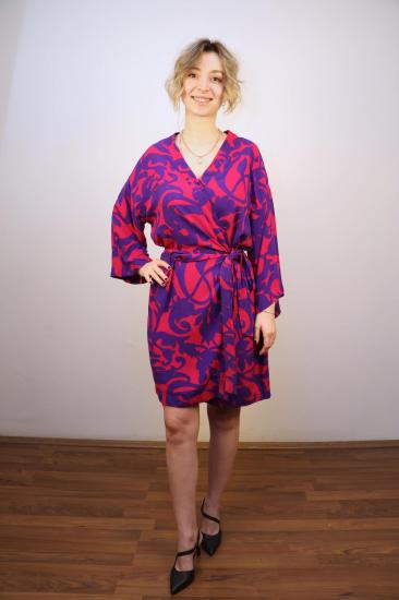 Lapiz Fuşya-Mor Renk, Pamuklu Kumaş, Uzun Kimono Elbise
